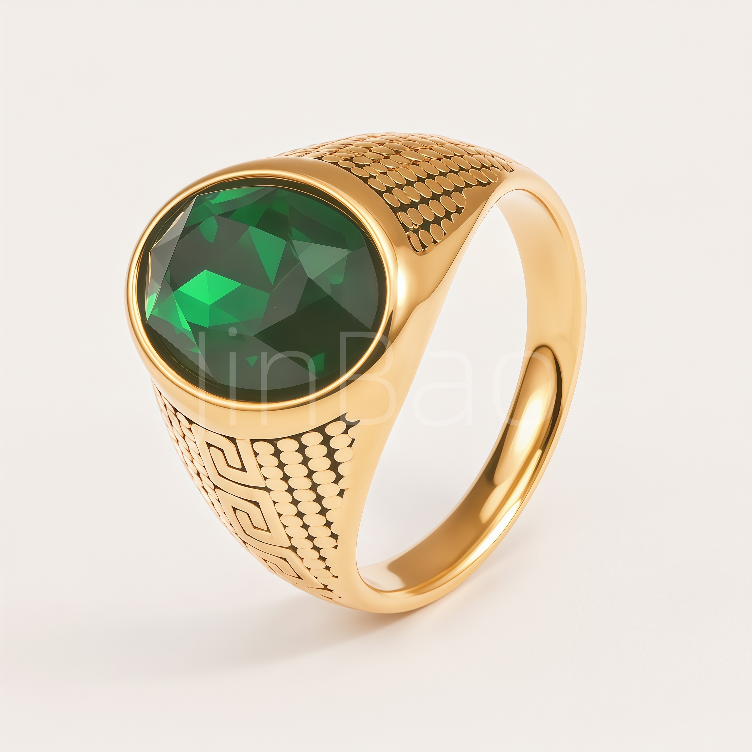 Retro Greek Key Oval Gemstone Men Signet Ring | B0137