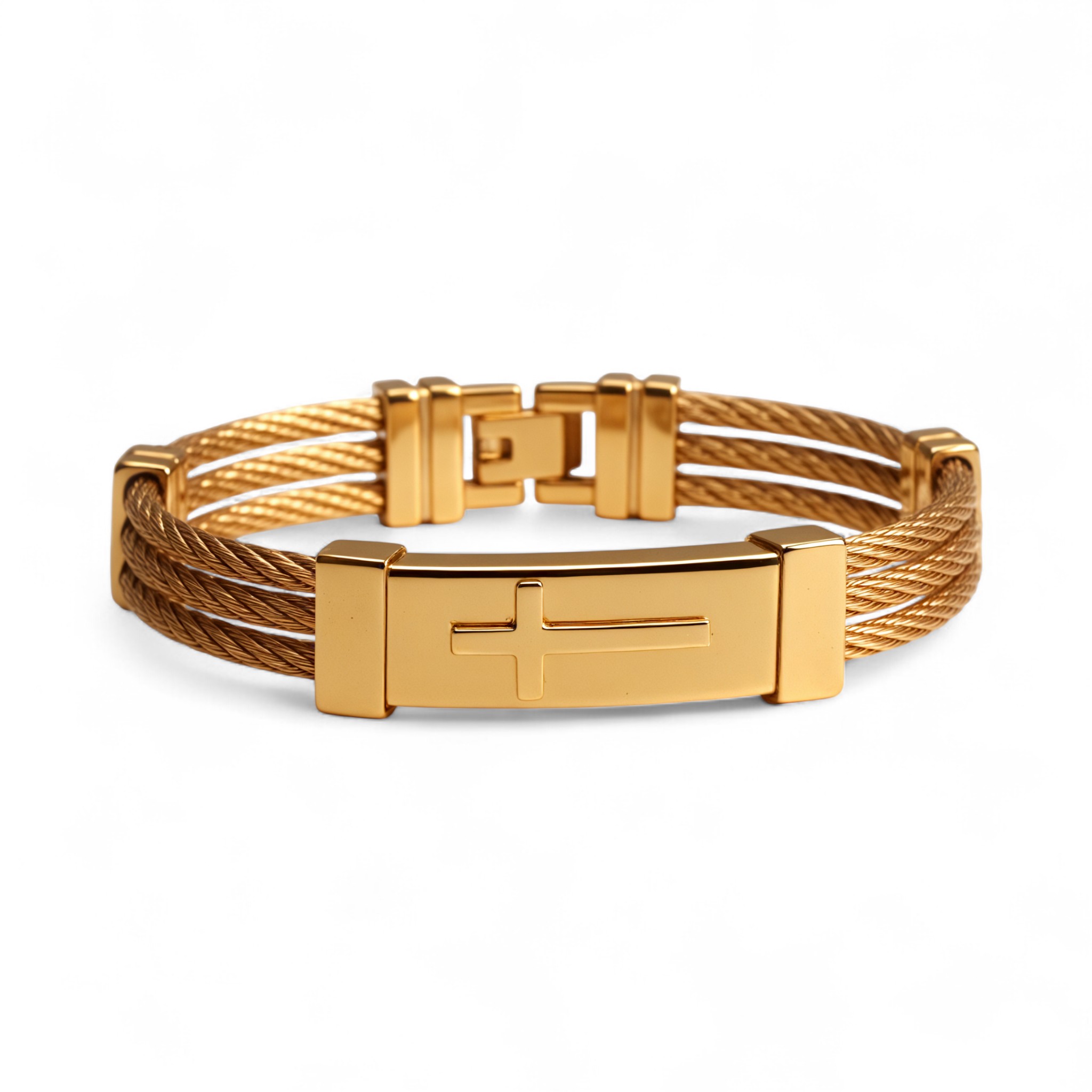 Unisex Gold Tone Cable Wire Open Bangle Modern Geometric Link Bracelet