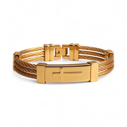Unisex Gold Tone Cable Wire Open Bangle Modern Geometric Link Bracelet