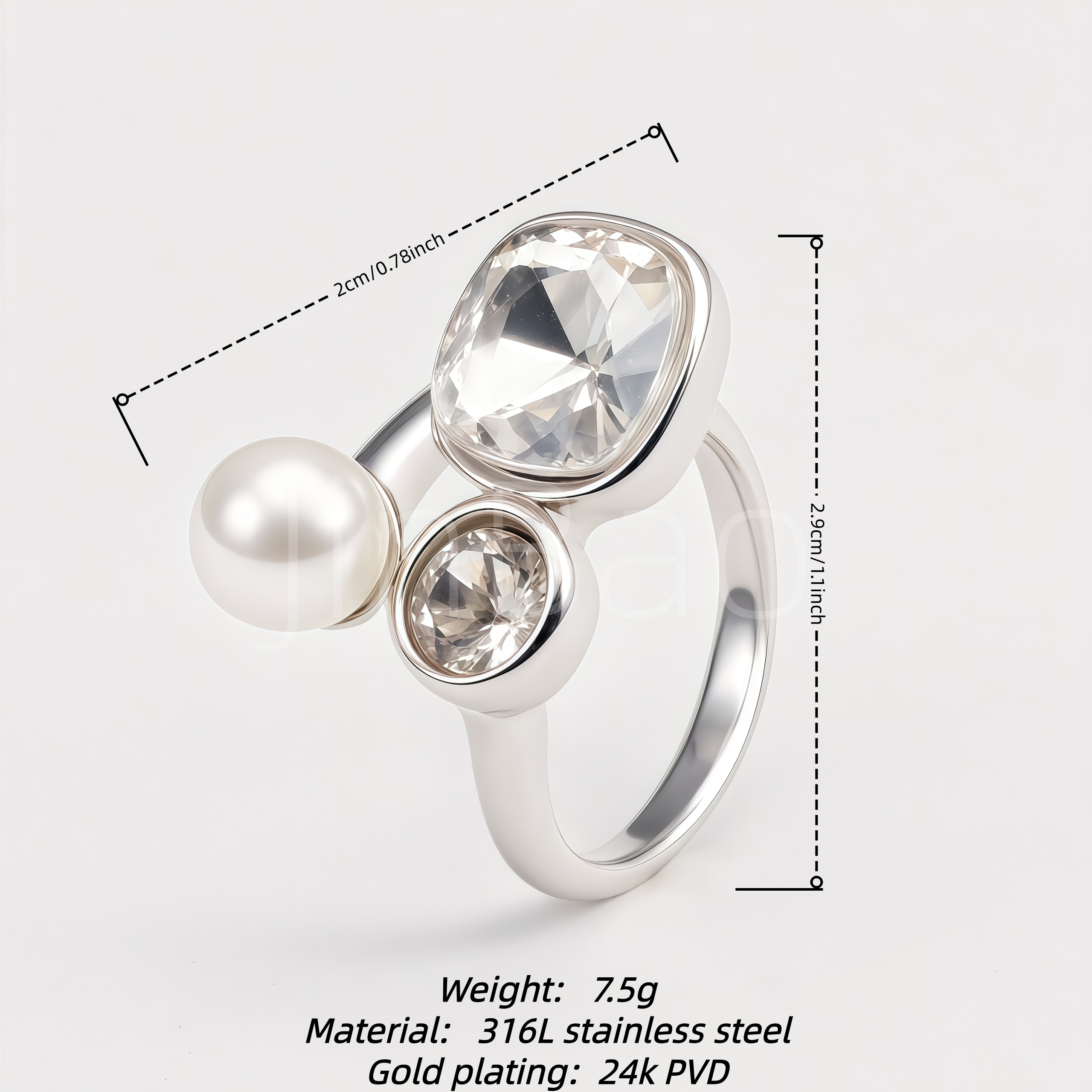 Asymmetric Pearl & Dual Zircon Statement Ring for Women | 