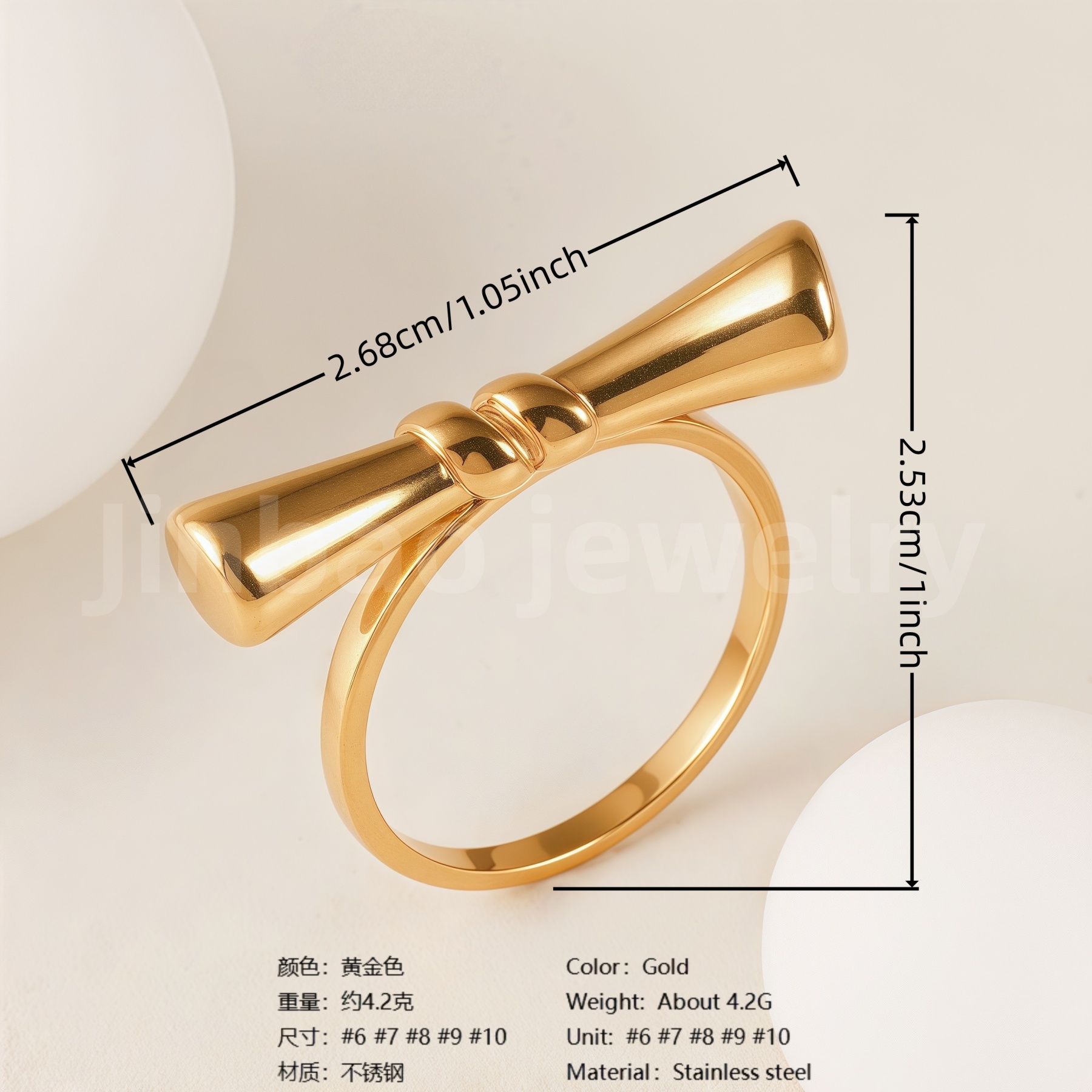 24K Gold-Plating Stainless Steel Adjustable Open Fashion Retro Women's Waterproof Ring-JinBaoJewerly