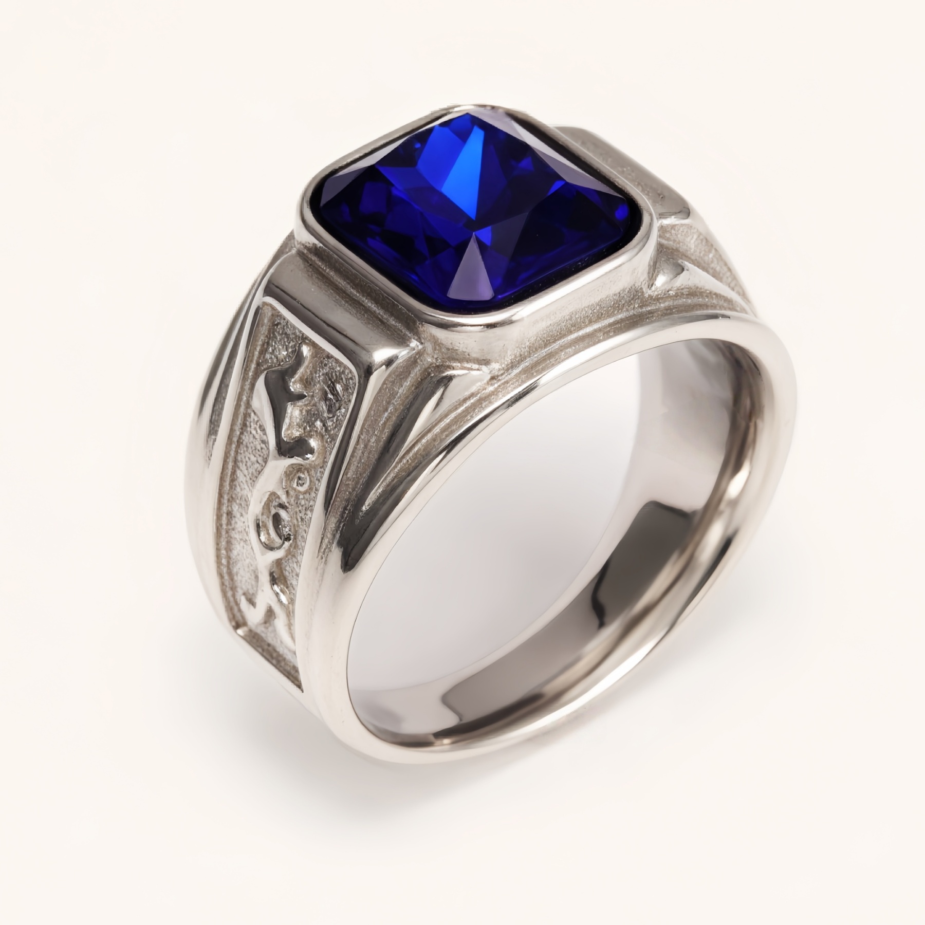 Silver - Carved Square Color - Gem Ring - Retro and Trendy Jewelry | BL135GH-JinBaoJewerly