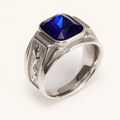 Silver - Carved Square Color - Gem Ring - Retro and Trendy Jewelry | BL135GH-JinBaoJewerly