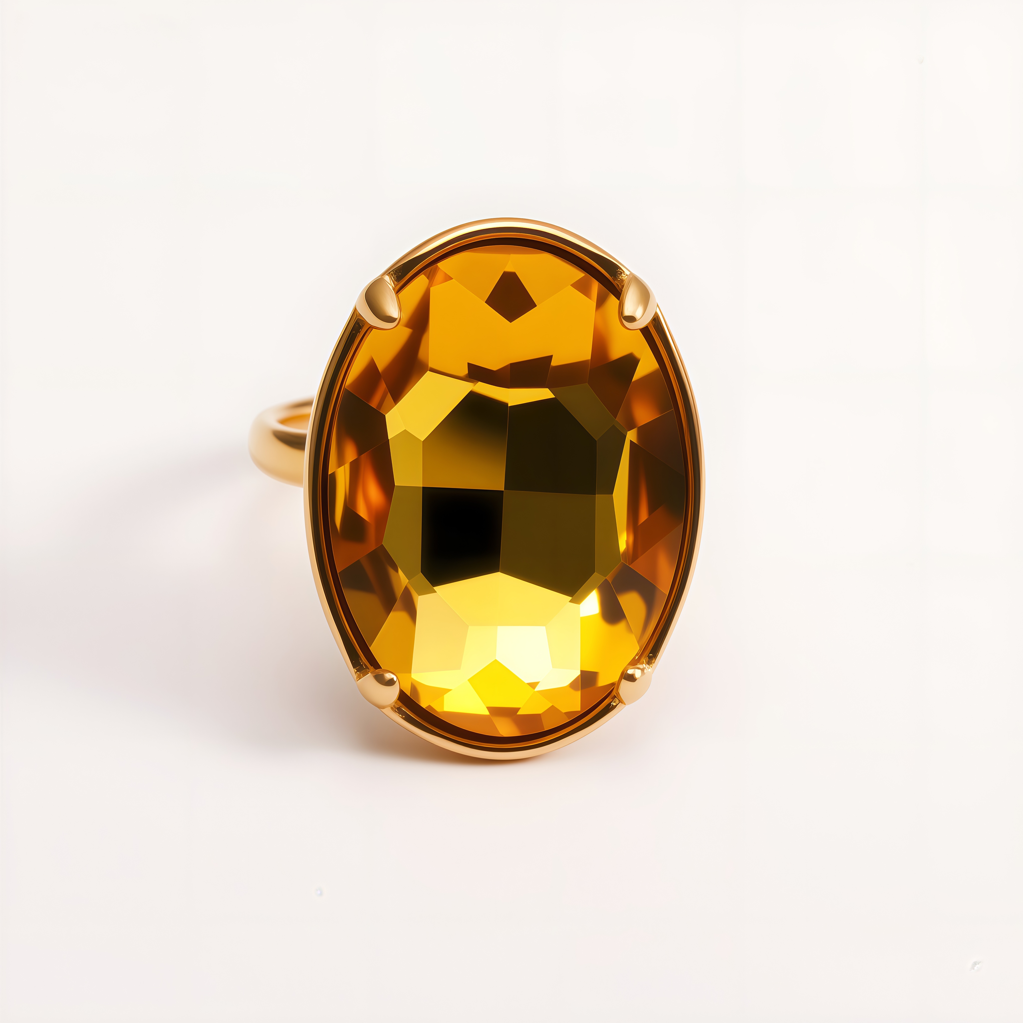 Gold Plated Stainless Steel Oval Citrine Gemstone Ring for Women Fashion for Party & Daily Wear