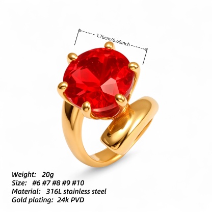 Luxury Style Colored Crystal Stainless Steel Women's Ring丨XHBL-1-HO-JinBaoJewerly
