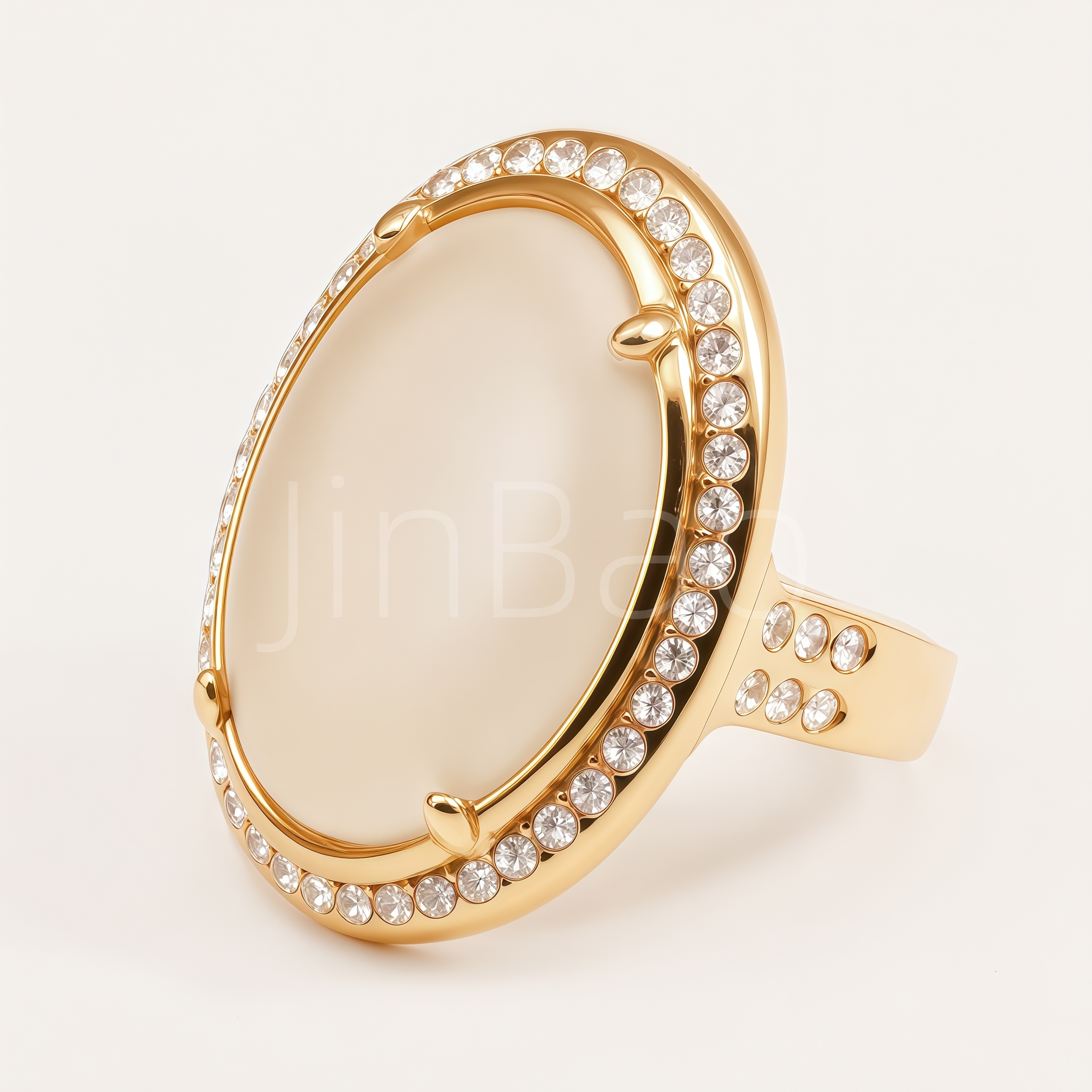 Hollow Crescent Moon Paved CZ Cocktail Ring for Women | E00446