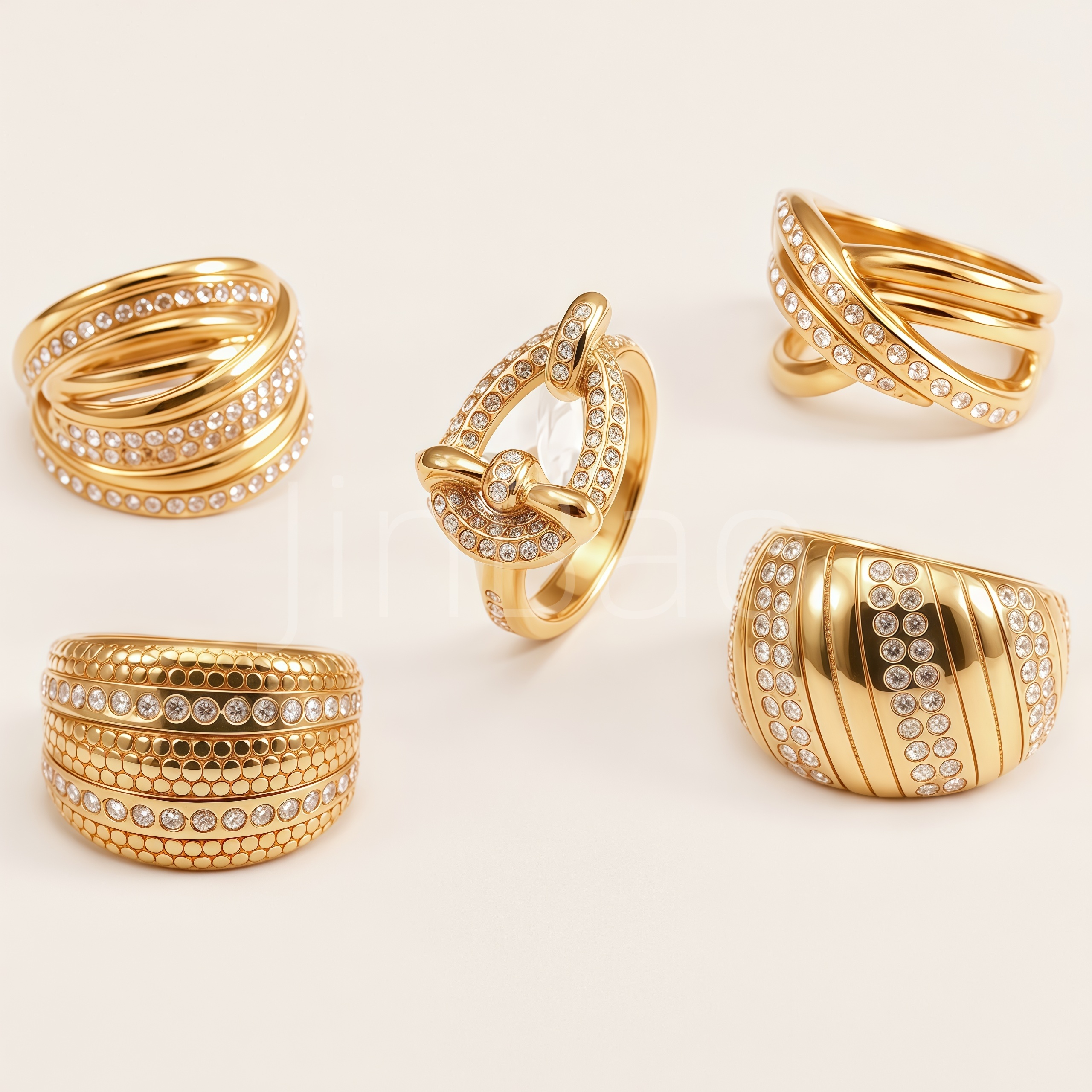 Multi-Style Gold Pave Crystal Chunky Statement Ring for Women