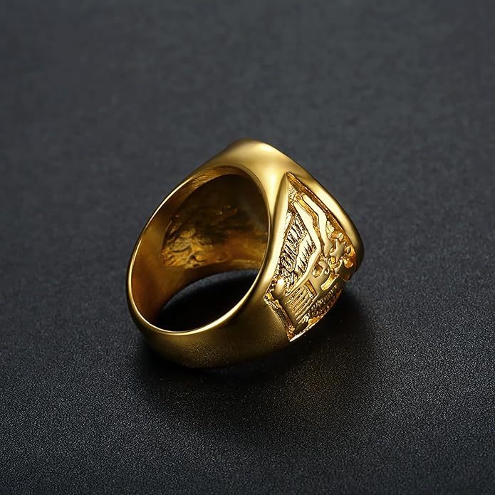 24-K Gold-Plated Retro Boat Anchor Design Signet Men's Stainless Steel Waterproof Ring丨DZ1168G-JinBaoJewerly