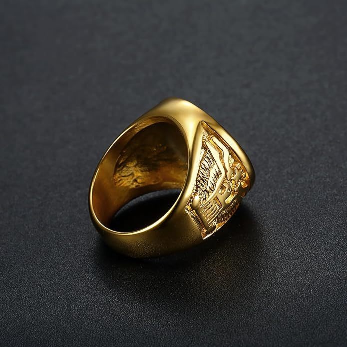 24-K Gold-Plated Retro Boat Anchor Design Signet Men's Stainless Steel Waterproof Ring丨DZ1168G-JinBaoJewerly