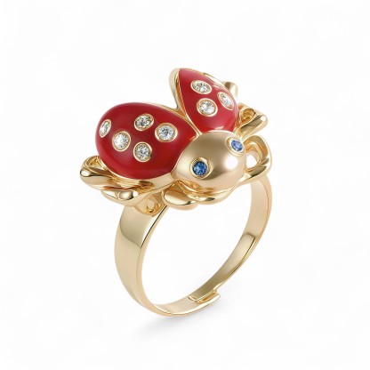 Cute lucky diamond-encrusted ladybug stainless steel Waterproof Waterproof Ring丨K007541J-JinBaoJewerly