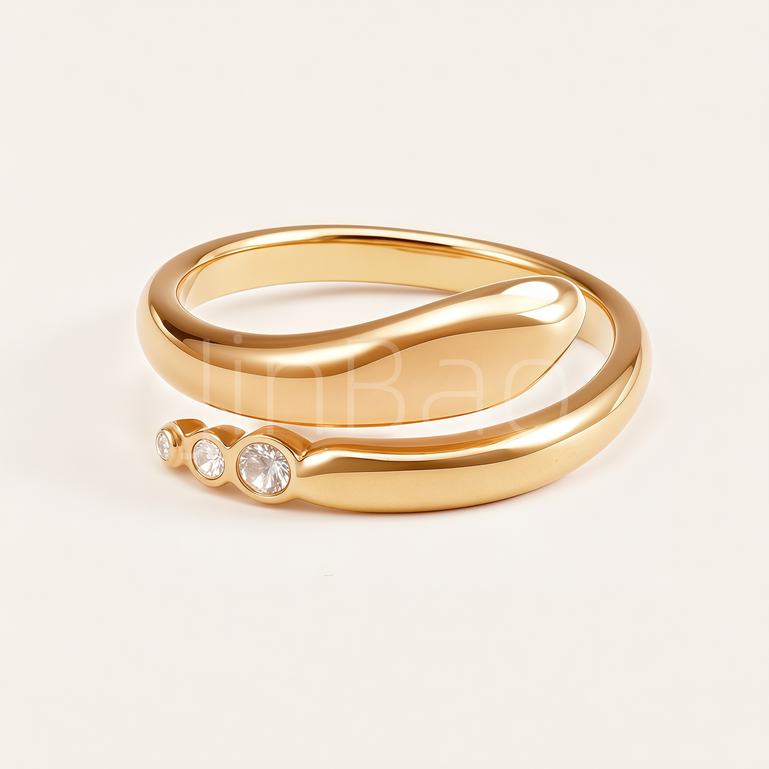 Minimalist 3 Diamond Open Gold Ring for Women | E00463