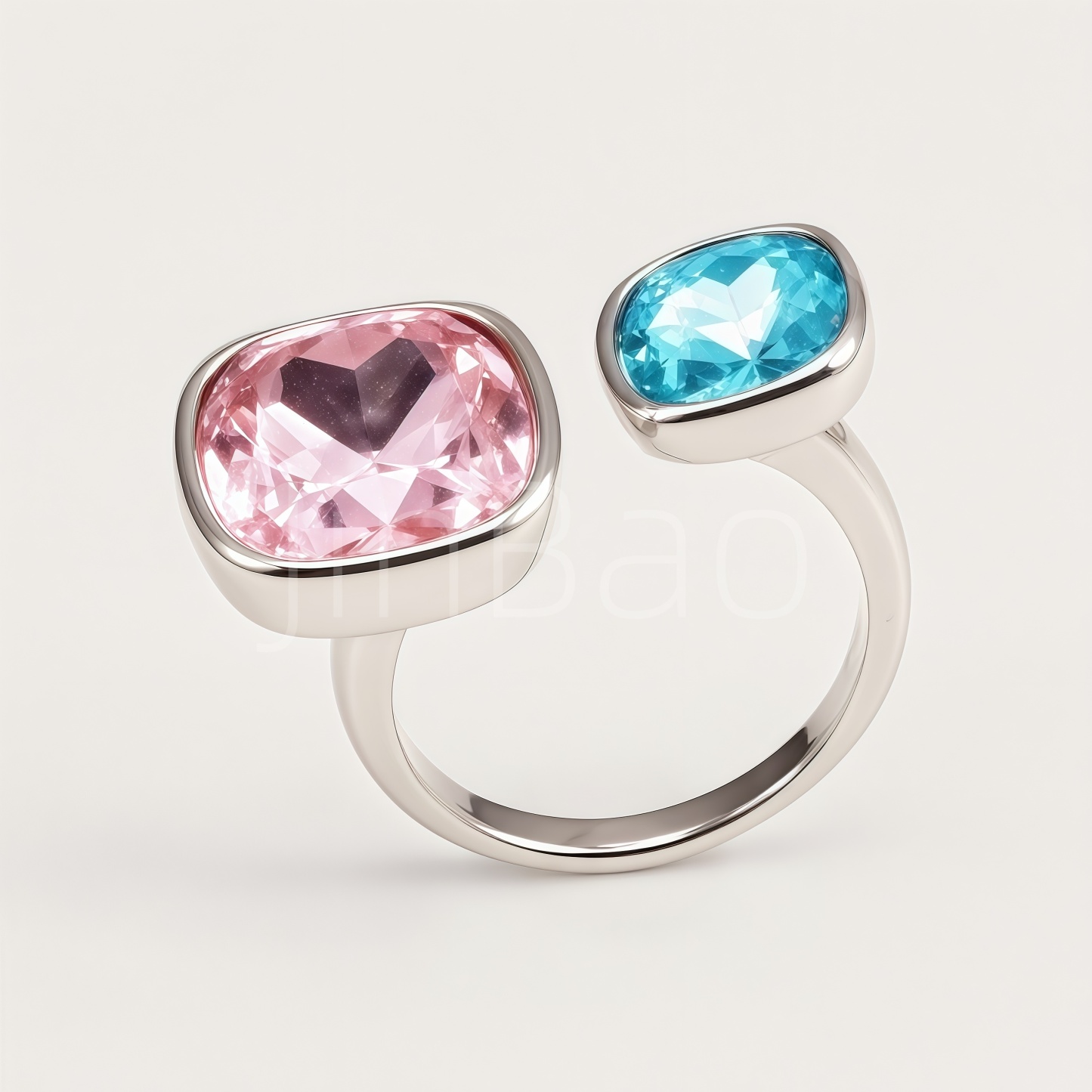Cushion Pink & Aqua Blue Dual Stone Bezel Ring for Women | N002791
