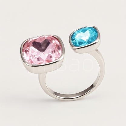 Cushion Pink & Aqua Blue Dual Stone Bezel Ring for Women | N002791
