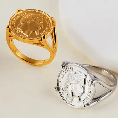 Napoleon Iii Coin Inlaid Commemorative Men's Stainless Steel Ring| G005063-JinBaoJewerly