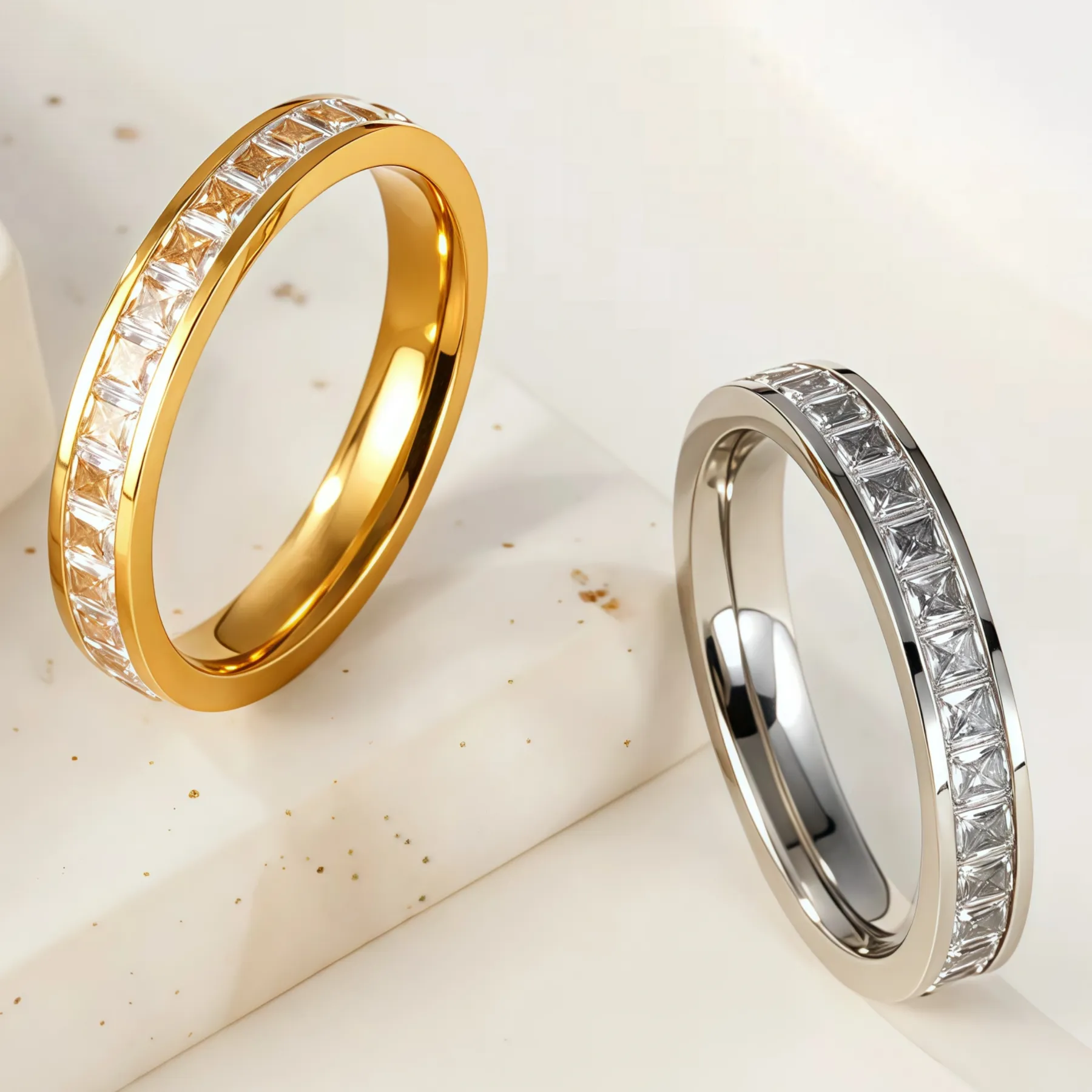 Stylish Full-Circle Diamond-Inlaid Stainless Steel Women's Ring丨4MMG-LVFS-JinBaoJewerly