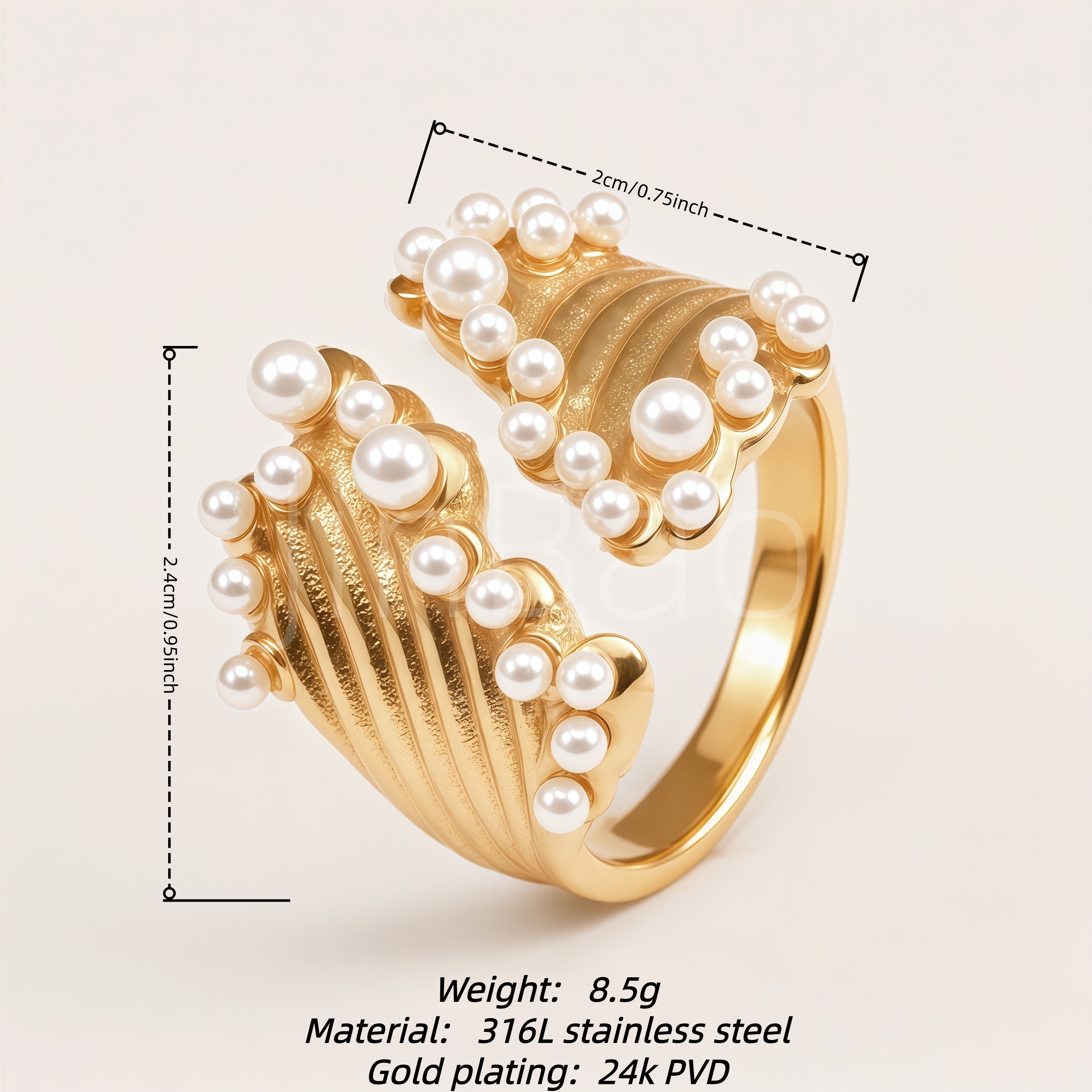 Vertical Textured Imitation Pearl Women's Ring | E00516