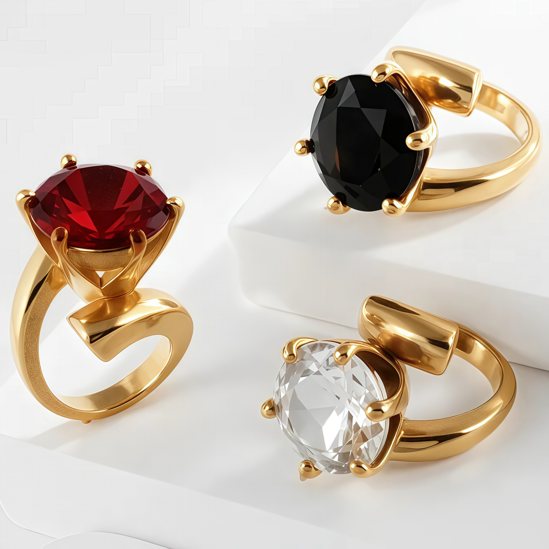 Stainless Steel Curved Gemstone Ring Stylish Elegant Design for Women | XHBL-1-JinBaoJewerly