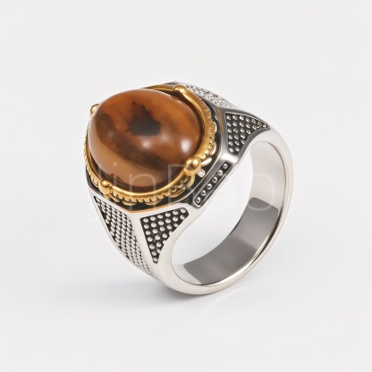 Vintage Two‑Tone Simulated Tiger‑Eye Men Signet Ring Set