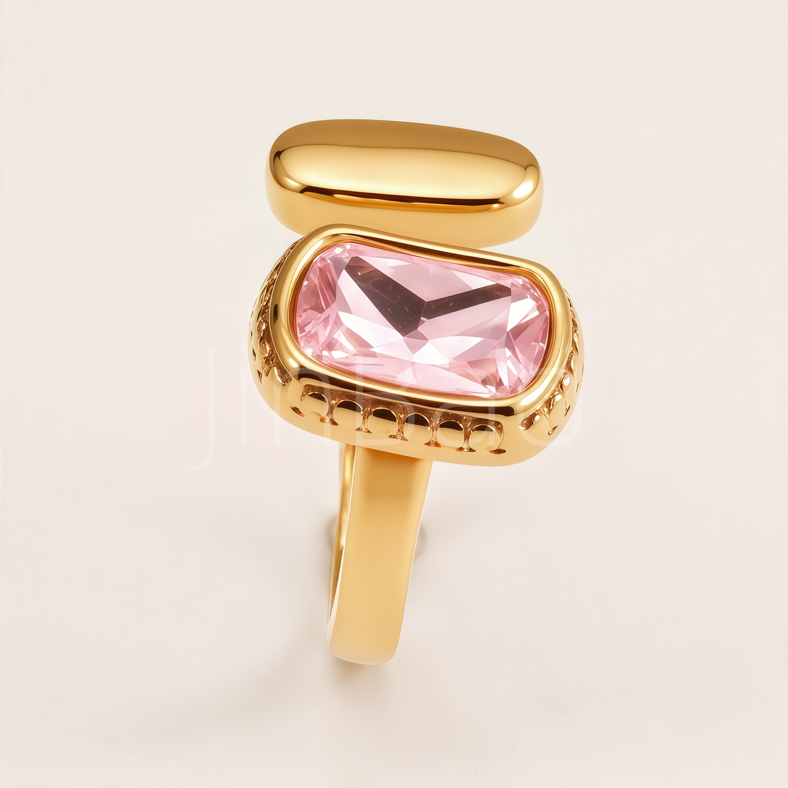 Dual Geometric Pink Crystal Open Adjustable Ring for Women | K003297