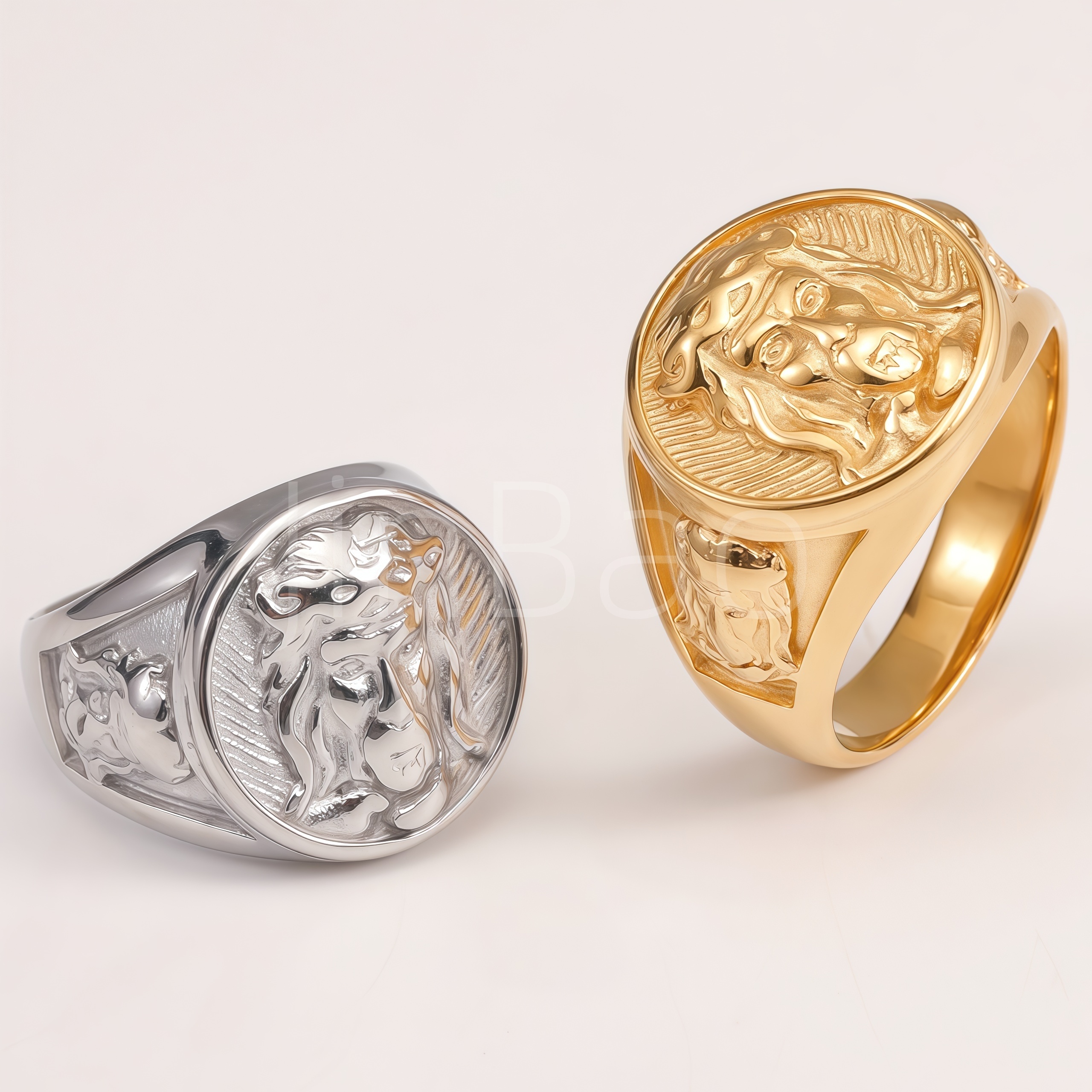 Men Embossed Portrait Round Signet Statement Ring | D0485