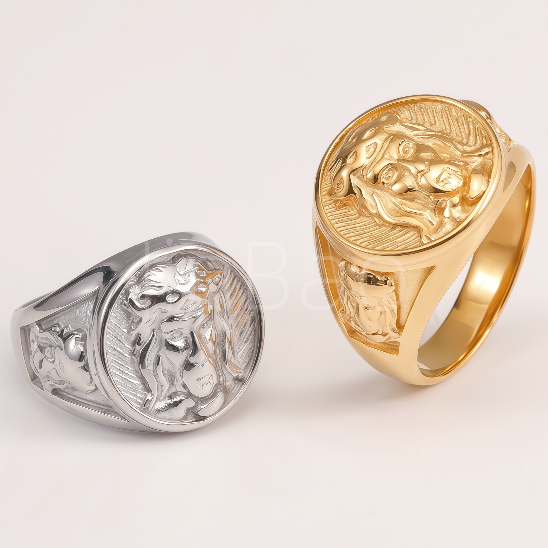 Men Embossed Portrait Round Signet Statement Ring | D0485