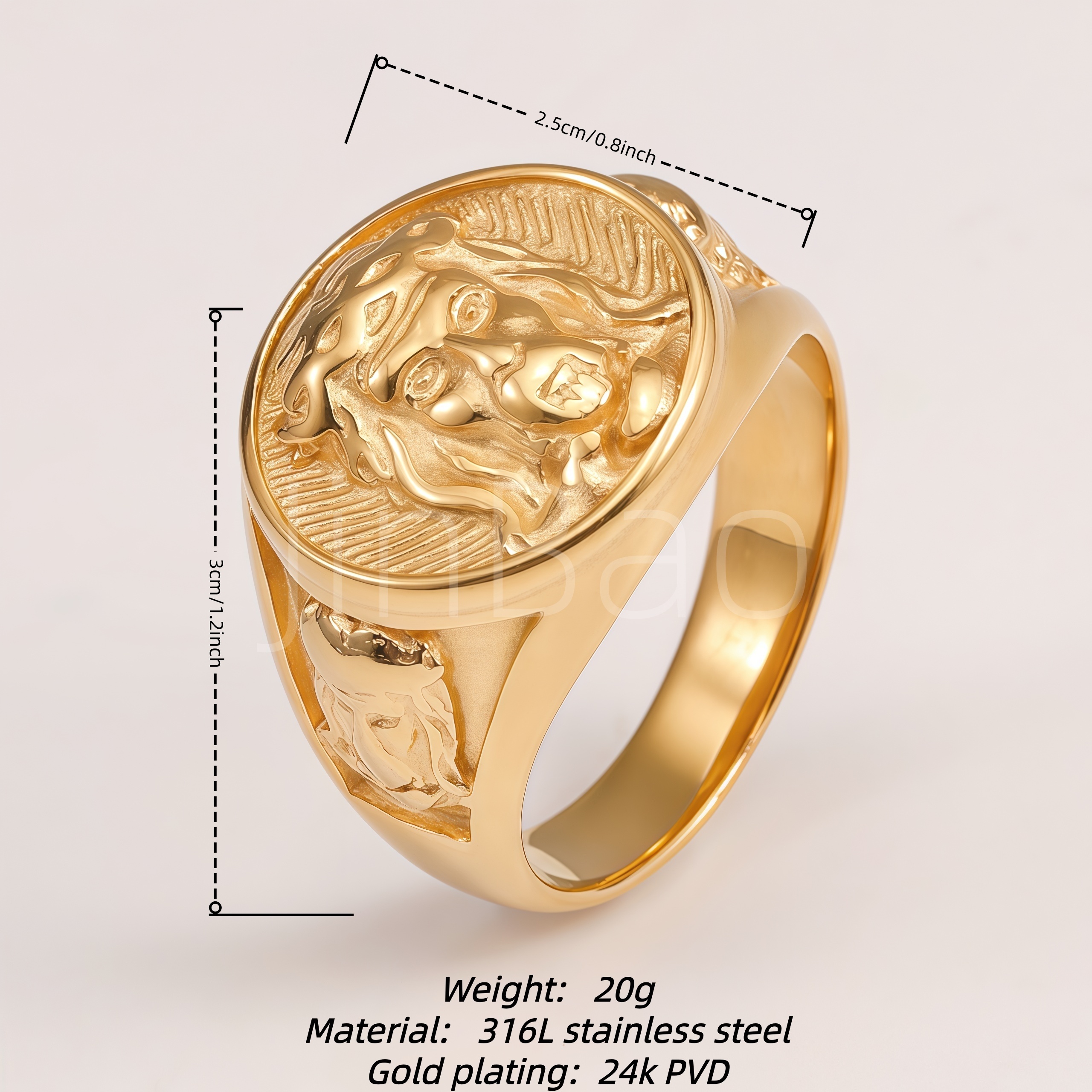 Men Embossed Portrait Round Signet Statement Ring | D0485
