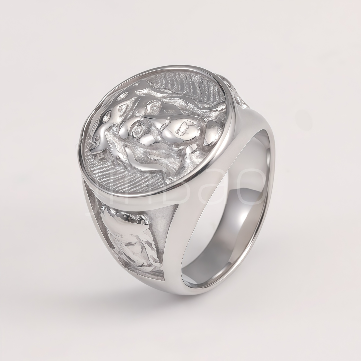 Men Embossed Portrait Round Signet Statement Ring | D0485