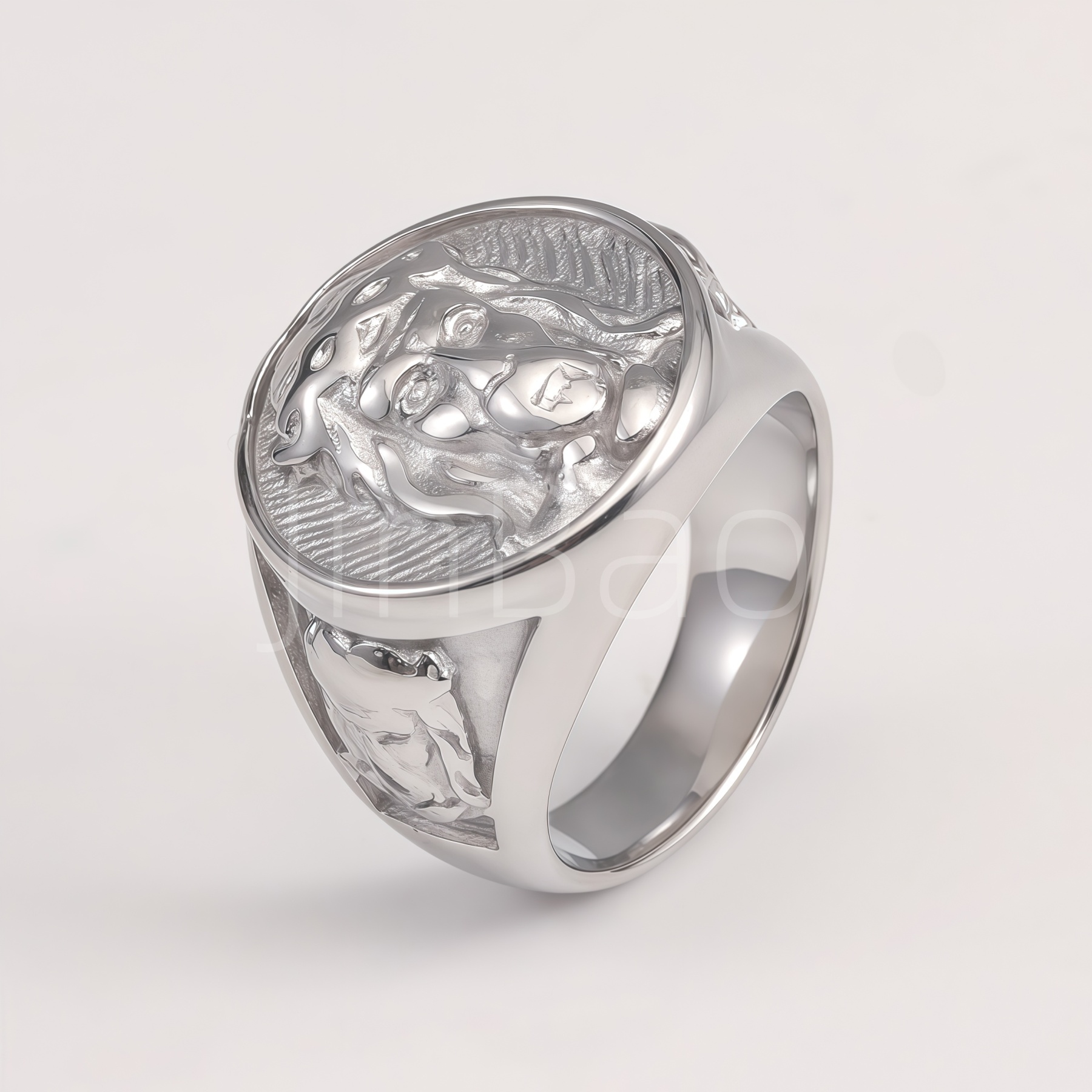 Men Embossed Portrait Round Signet Statement Ring | D0485
