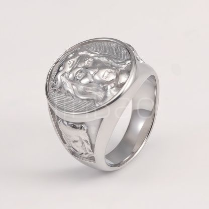 Men Embossed Portrait Round Signet Statement Ring | D0485