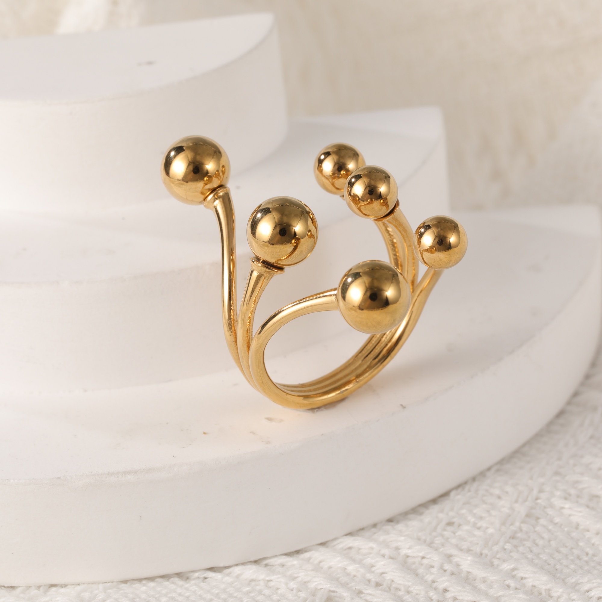 Modern Stainless Steel Cluster Ring with Multiple Spheres Women Ring | G002239-JinBaoJewerly