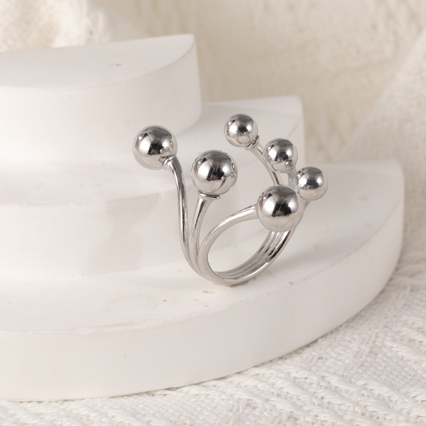 Modern Stainless Steel Cluster Ring with Multiple Spheres Women Ring | G002239-JinBaoJewerly
