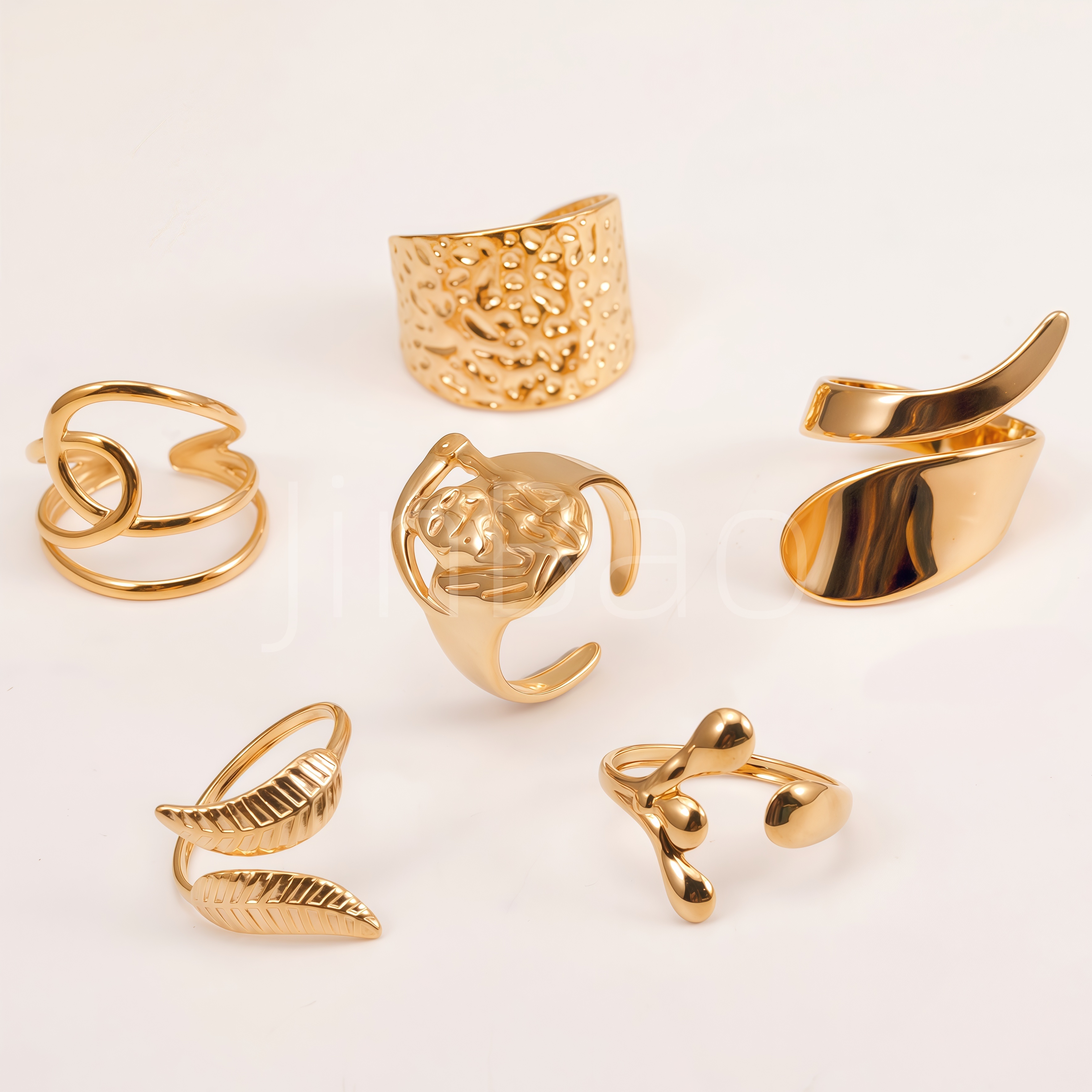 Boho Mixed‑Style Face Leaf Hammered Women Ring Set