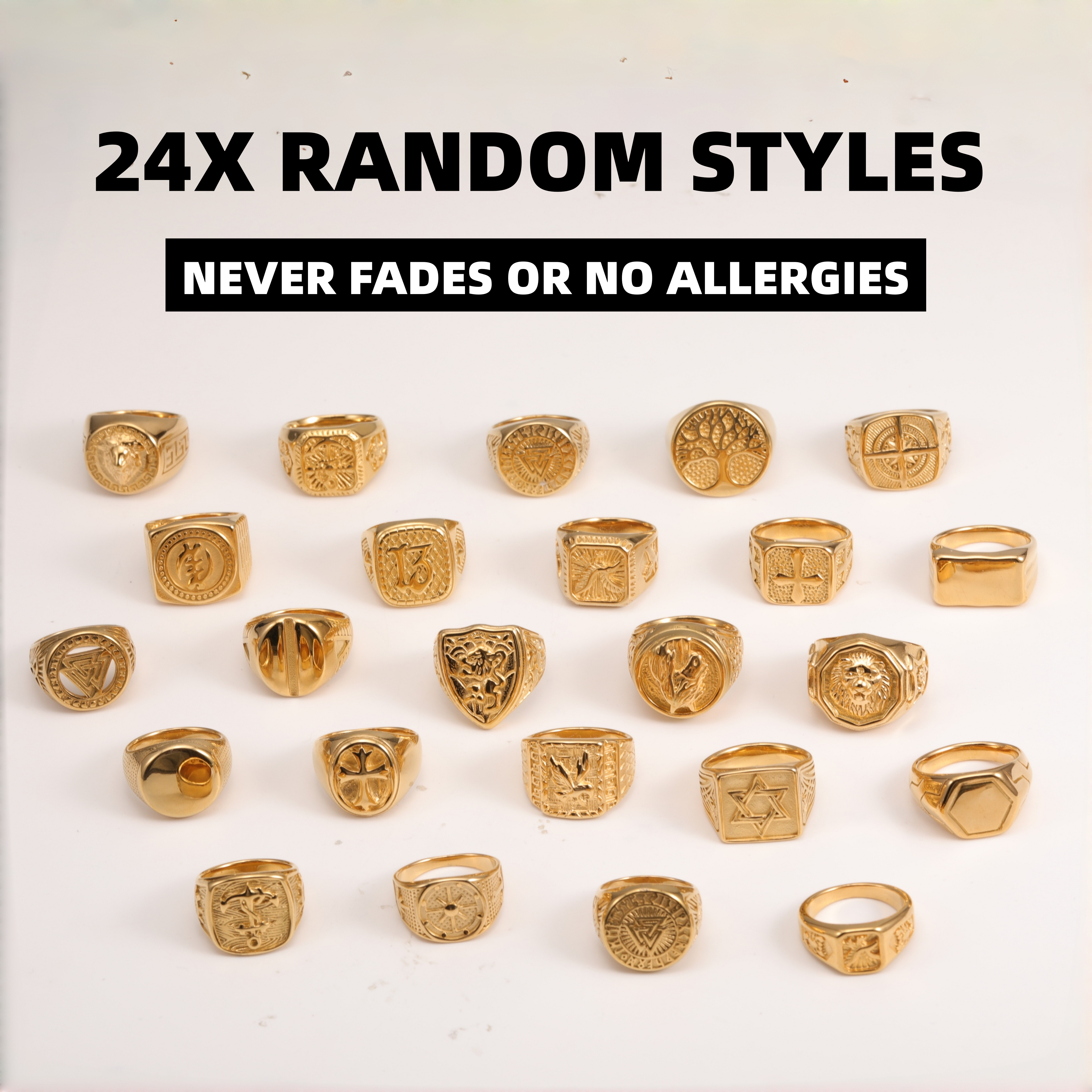 24x Gold-Plated Men's Steel Ring