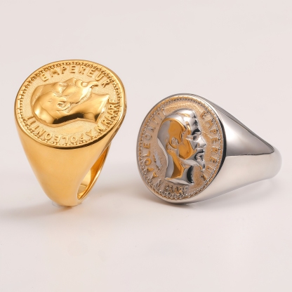 Men's Vintage Napoleon III Emperor Badge Stainless Steel Ring | G005685