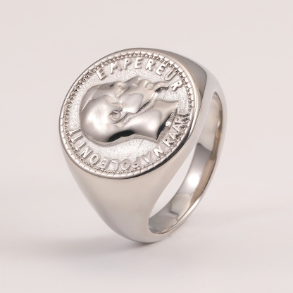 Men's Vintage Napoleon III Emperor Badge Stainless Steel Ring | G005685