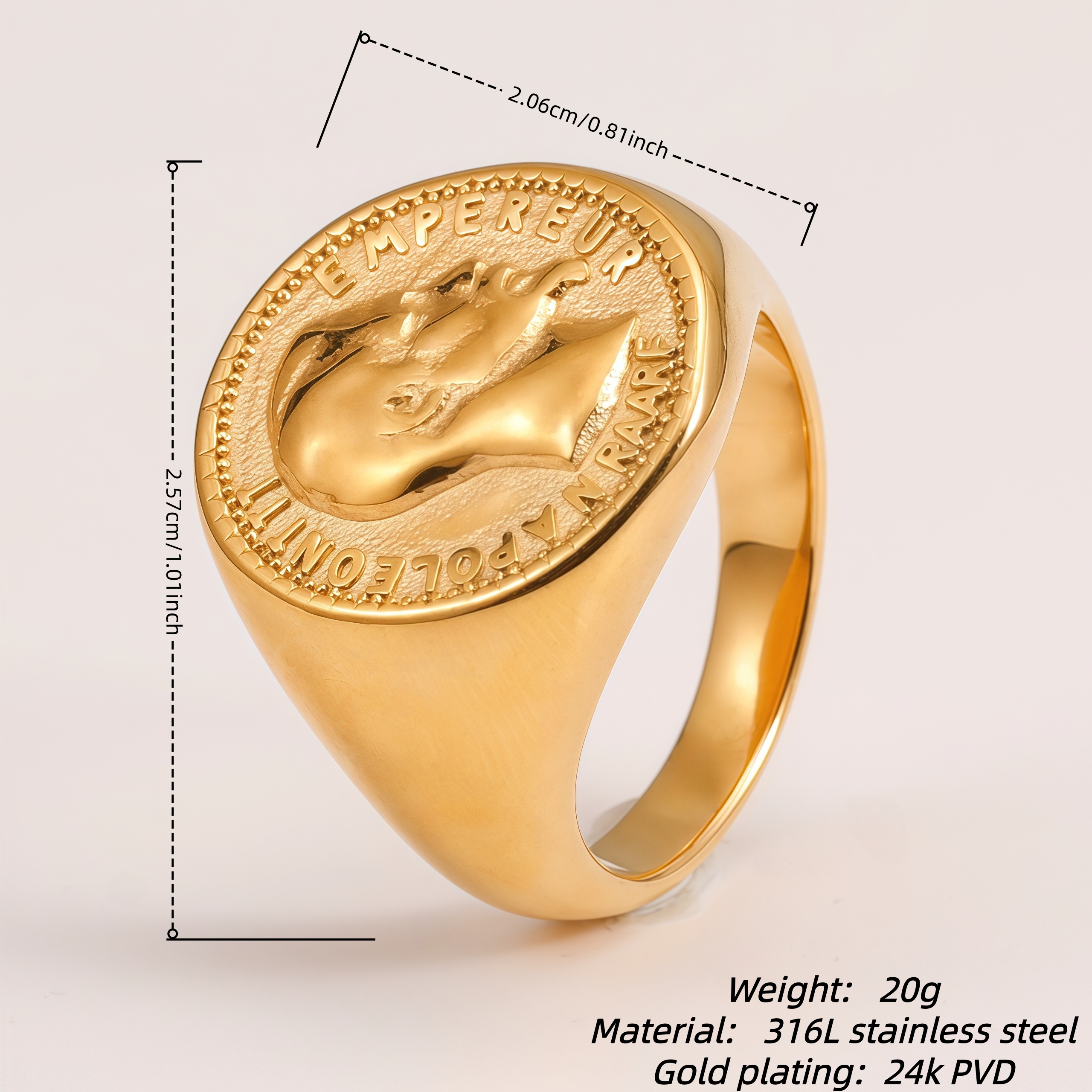 Men's Vintage Napoleon III Emperor Badge Stainless Steel Ring | G005685