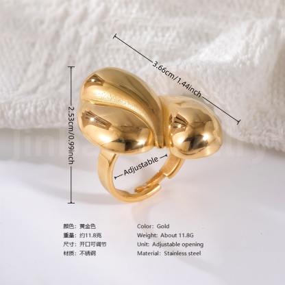 24K Gold-Plating Geometric Pleated Adjustable Design Trendy Women's Waterproof Ring-JinBaoJewerly