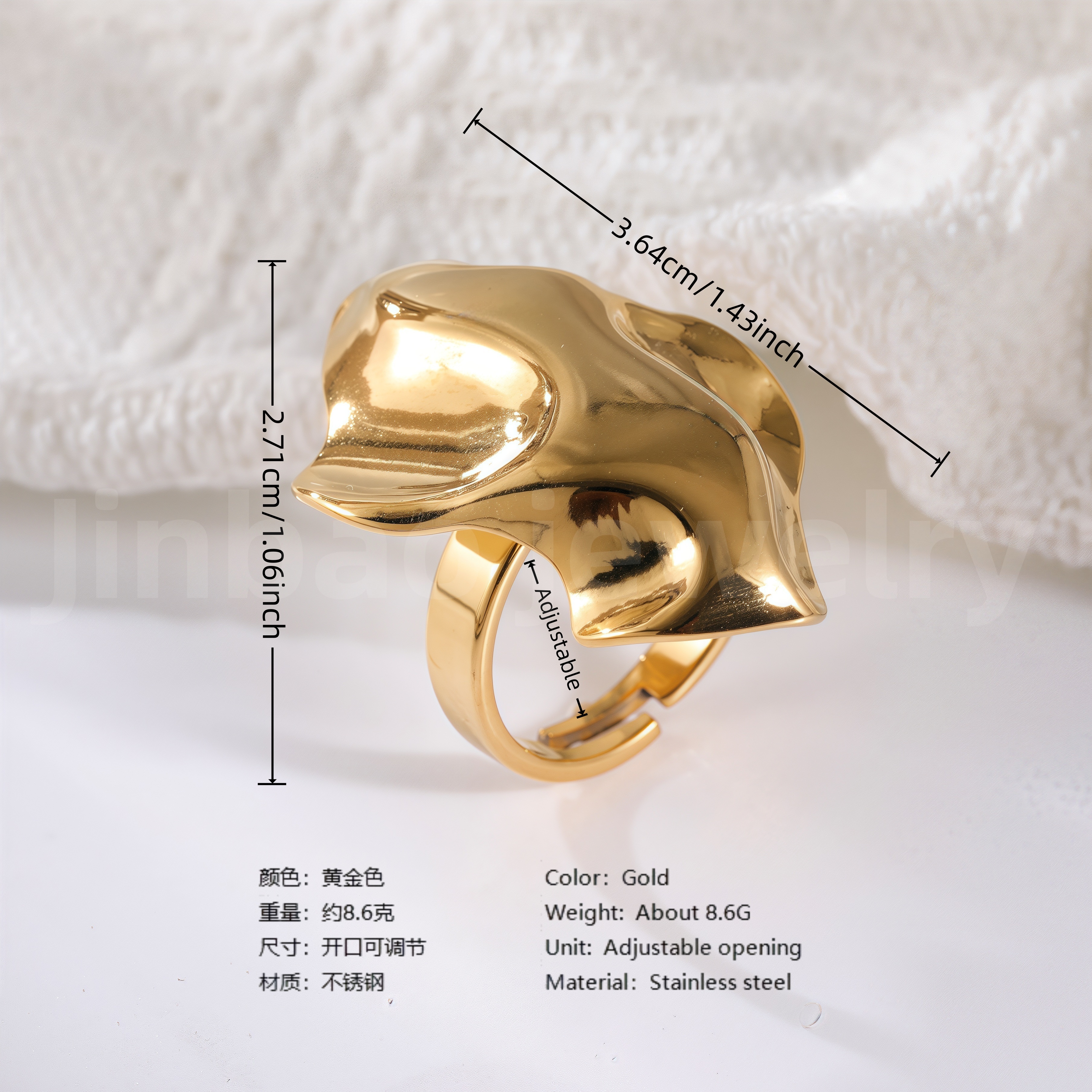 24K Gold PVD Stainless Steel Titanium Fashionable Multi-Color Gem Women's Ring-JinBaoJewerly