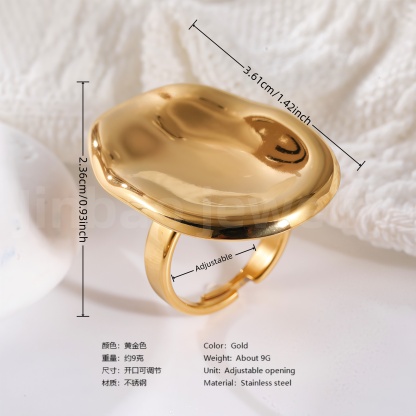 24K Gold-Plating Geometric Pleated Adjustable Design Trendy Women's Waterproof Ring-JinBaoJewerly