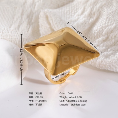 24K Gold-Plating Geometric Pleated Adjustable Design Trendy Women's Waterproof Ring-JinBaoJewerly