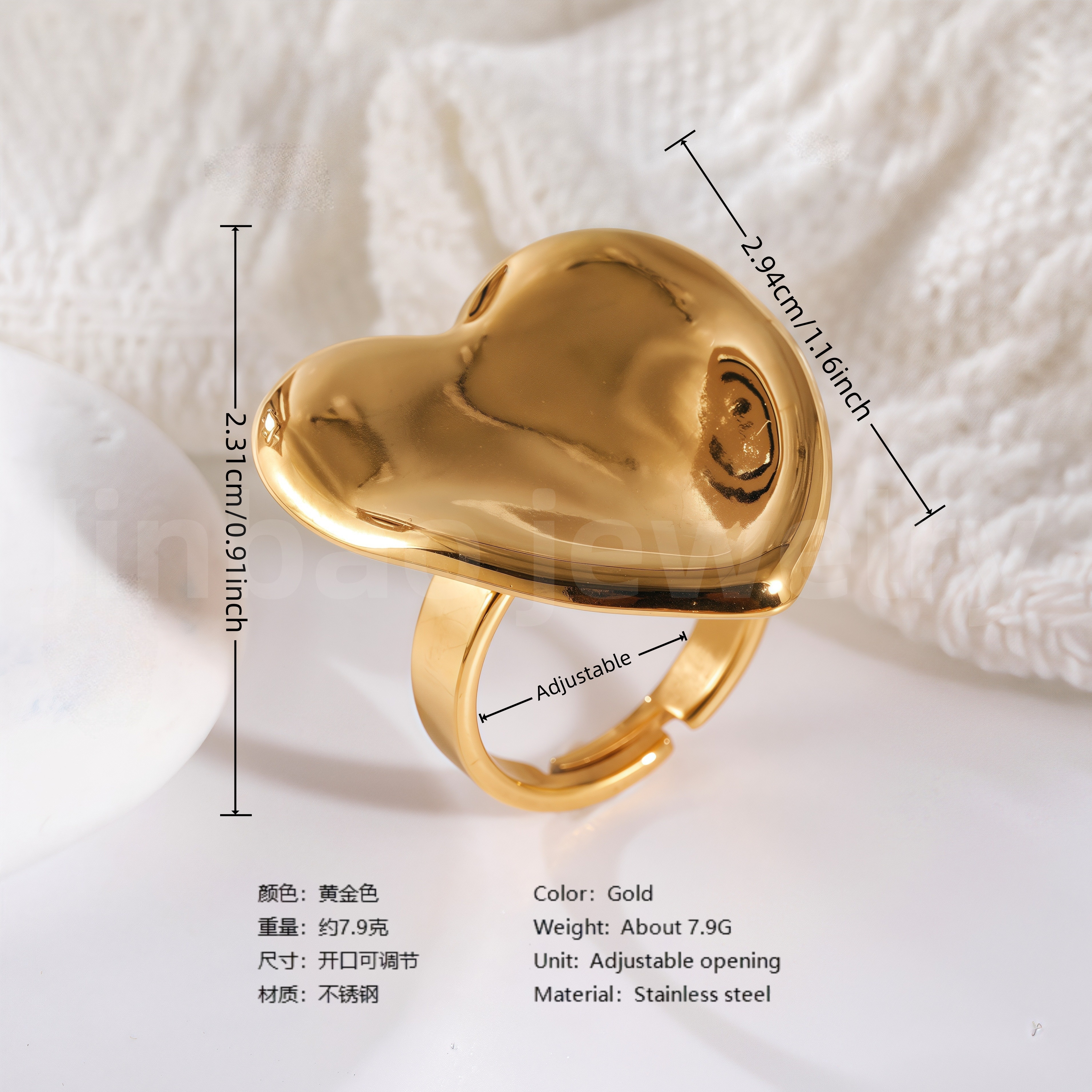24K Gold-Plating Geometric Pleated Adjustable Design Trendy Women's Waterproof Ring-JinBaoJewerly