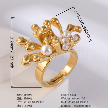 24K Gold-Plating Pearl Flower Stainless Steel Women's Ring-JinBaoJewerly