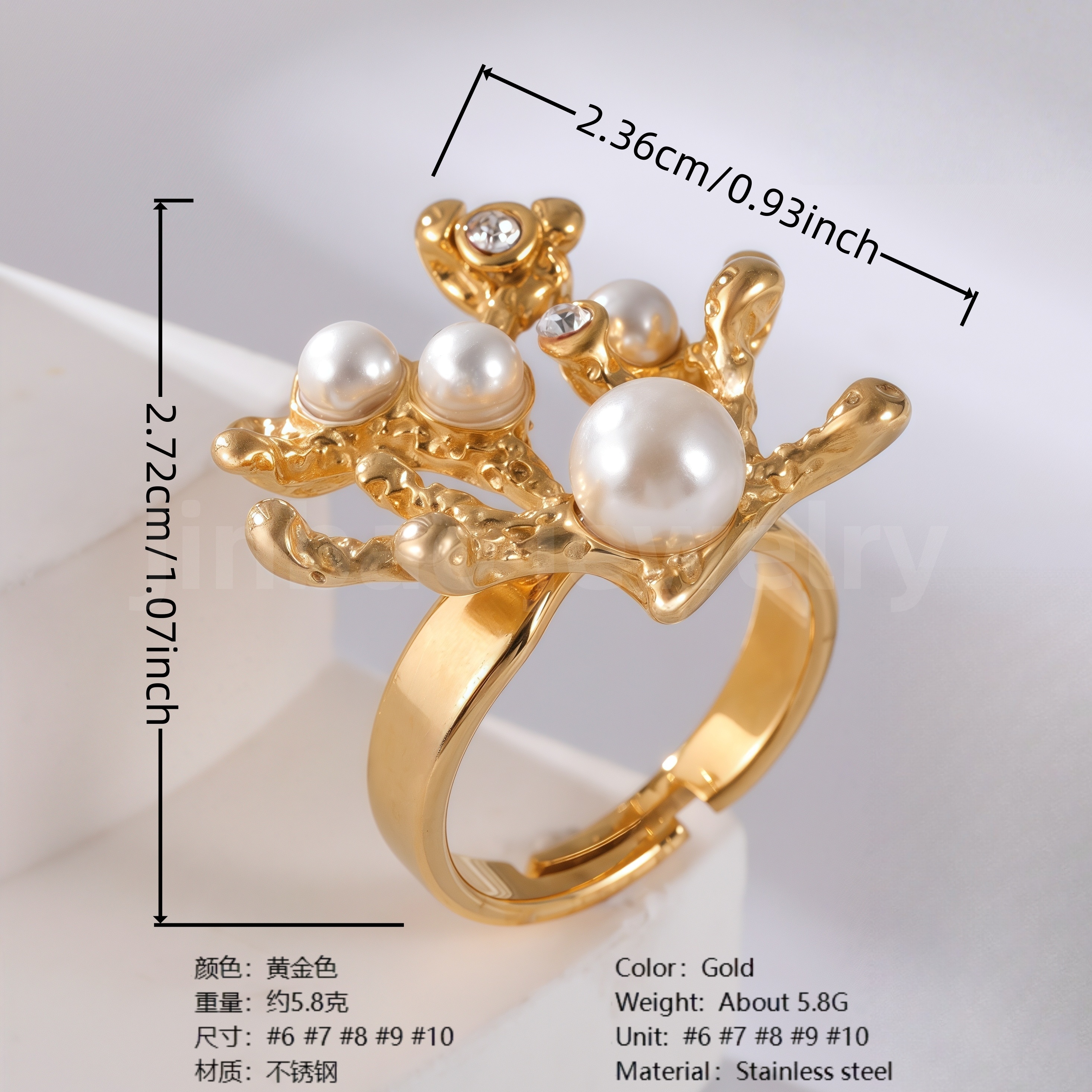 24K Gold-Plating Pearl Flower Stainless Steel Women's Ring-JinBaoJewerly