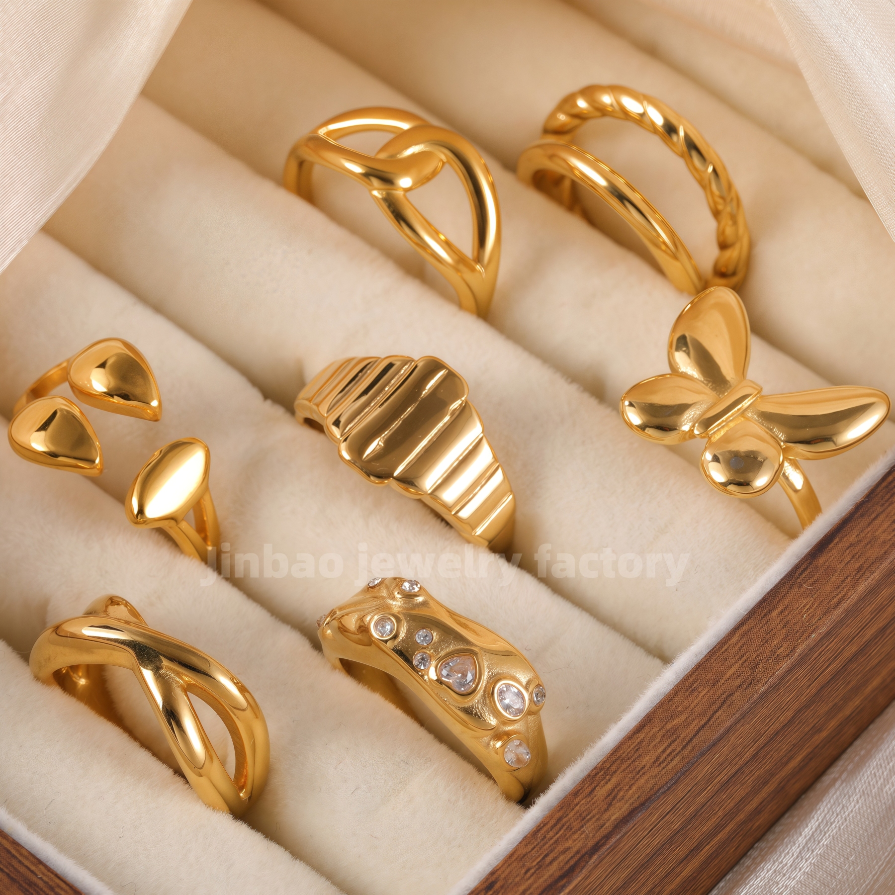 24K Gold PVD Stainless Steel Titanium Cross & Butterfly Women's Ring-JinBaoJewerly