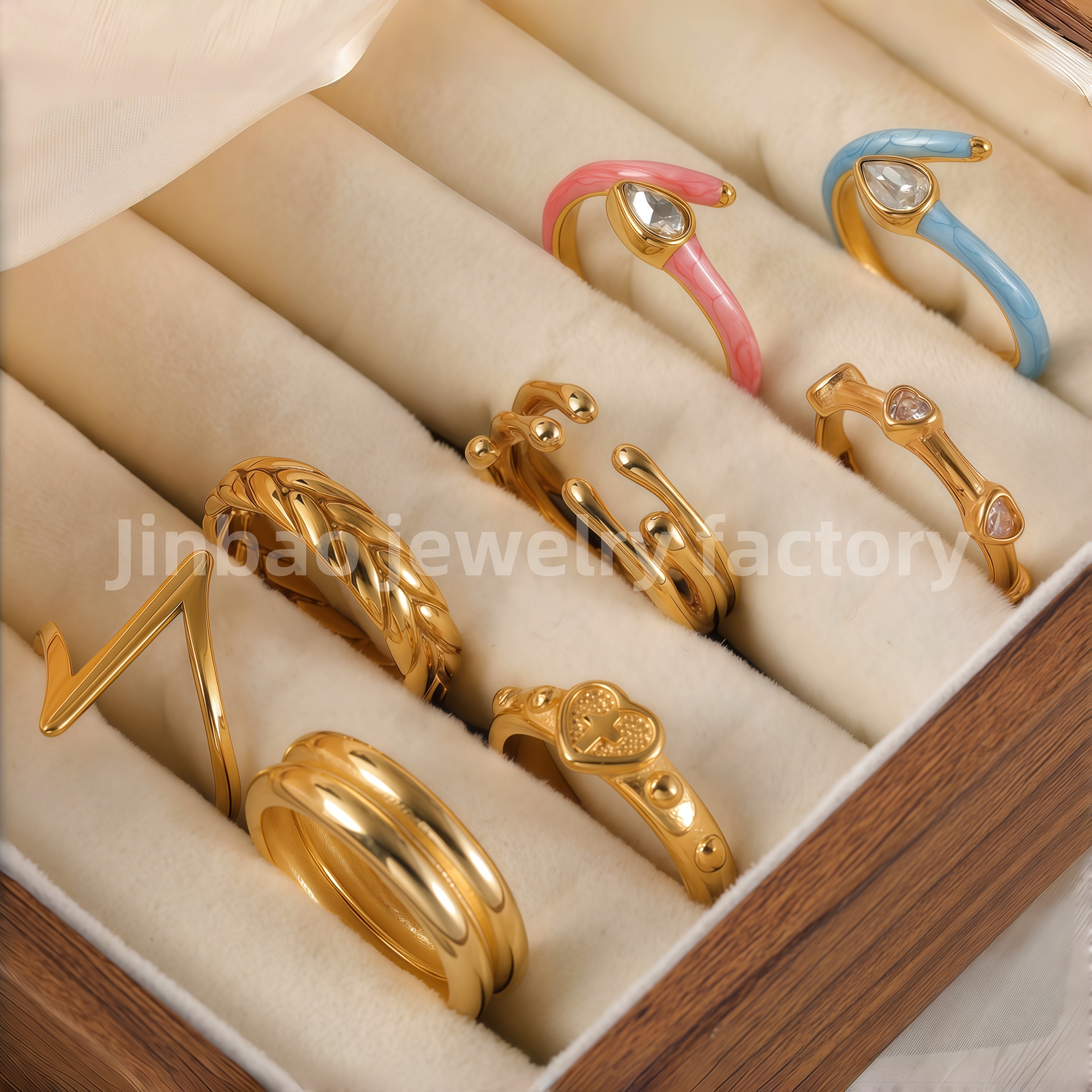 Luxu24K Gold PVD Stainless Steel Titanium Unique Multi-Designs Women's Ring-JinBaoJewerly