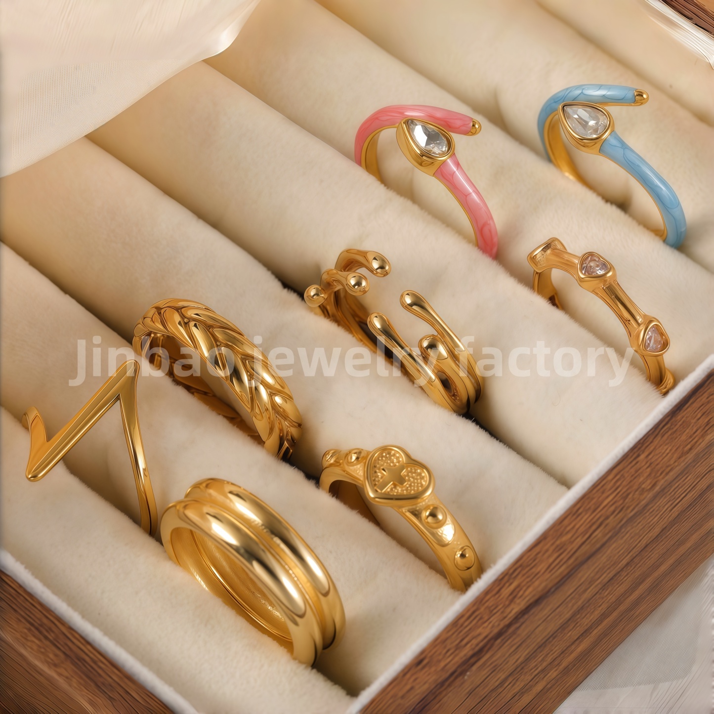 Luxu24K Gold PVD Stainless Steel Titanium Unique Multi-Designs Women's Ring-JinBaoJewerly