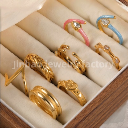 Luxu24K Gold PVD Stainless Steel Titanium Unique Multi-Designs Women's Ring-JinBaoJewerly