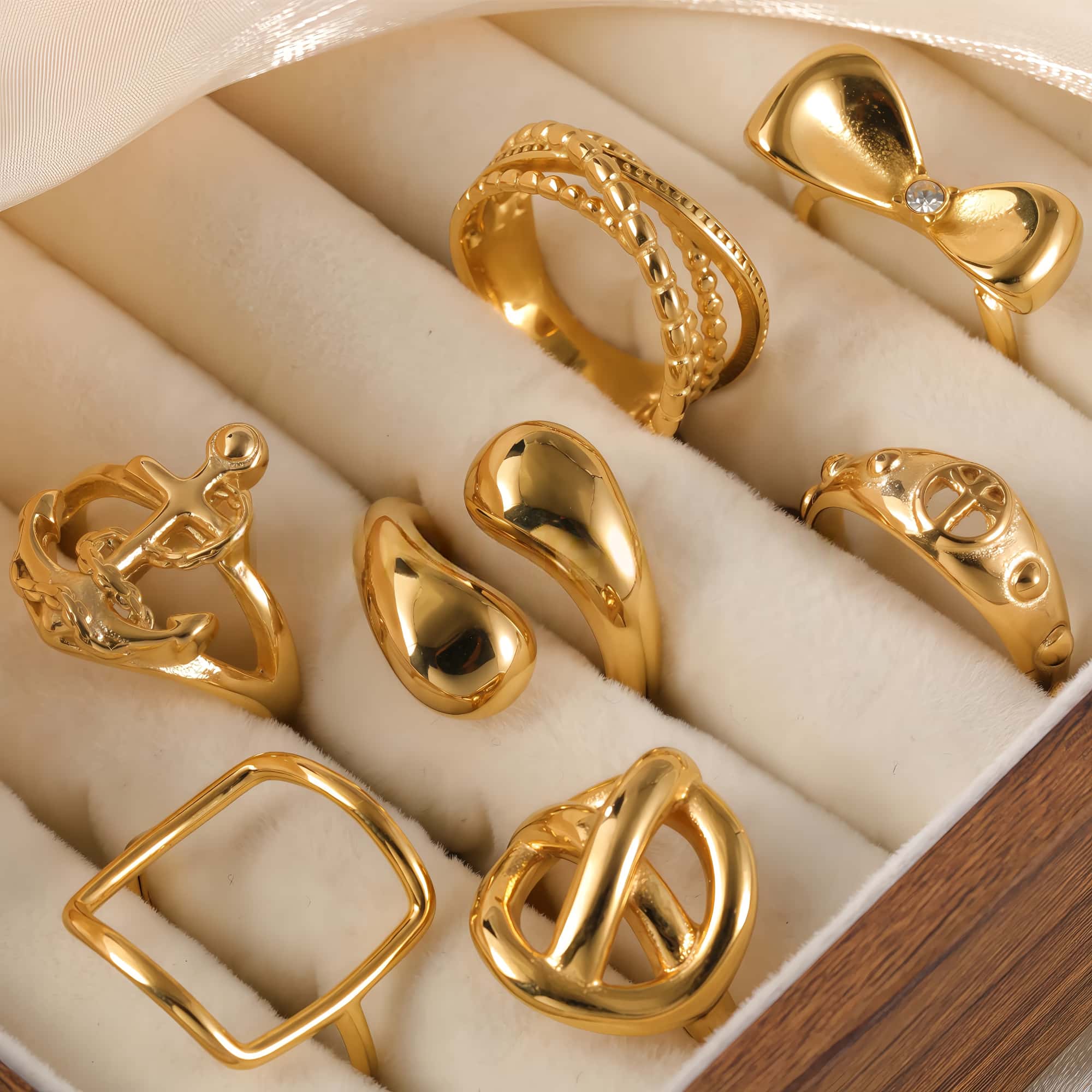 24K Gold PVD Stainless Steel Titanium Unique Collection Women's Ring-JinBaoJewerly