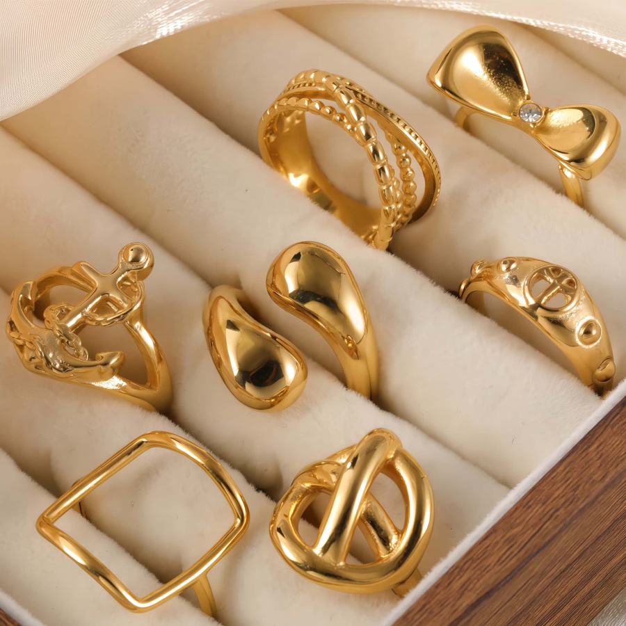 24K Gold PVD Stainless Steel Titanium Unique Collection Women's Ring