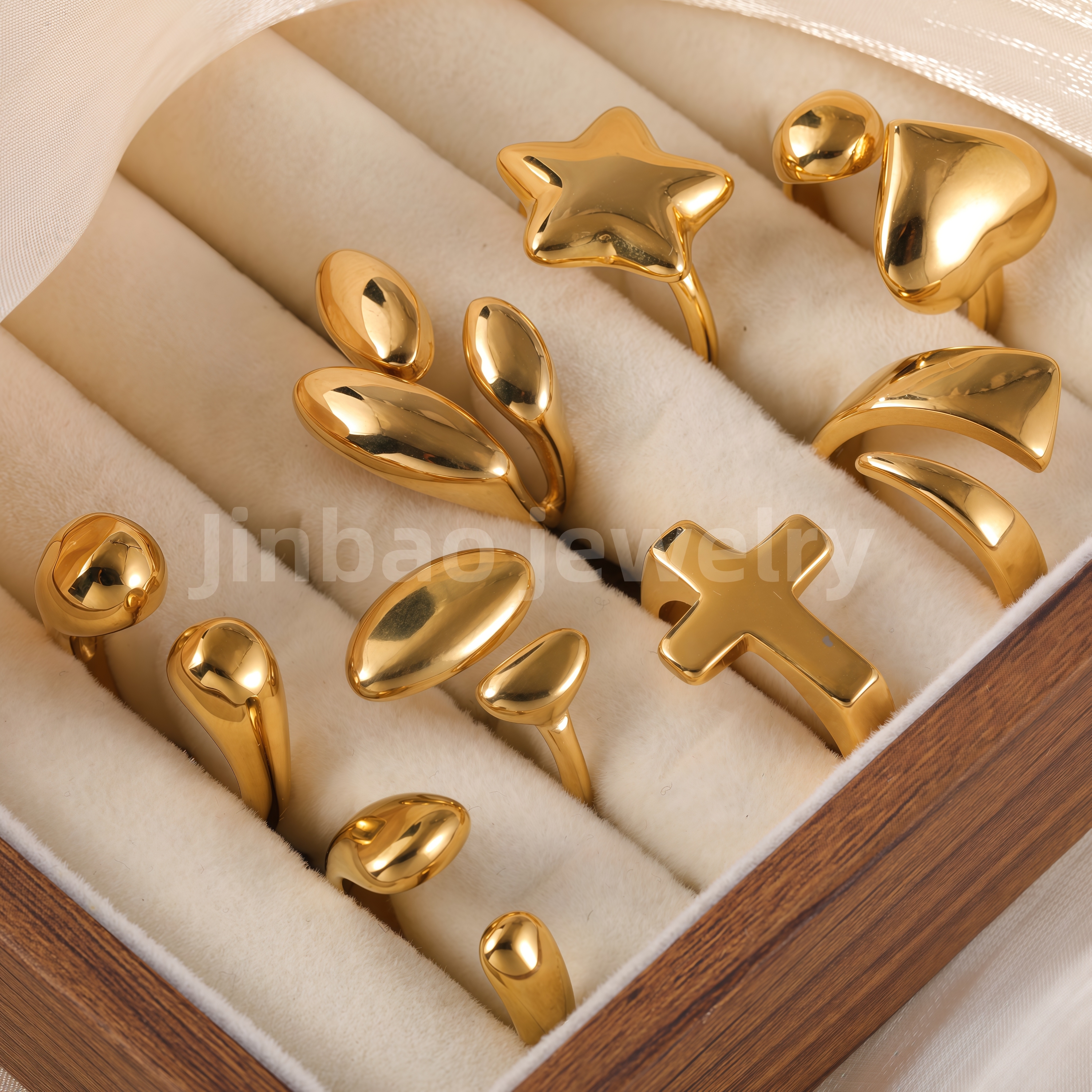 24K Gold PVD Stainless Steel Titanium Geometric Women's Ring-JinBaoJewerly